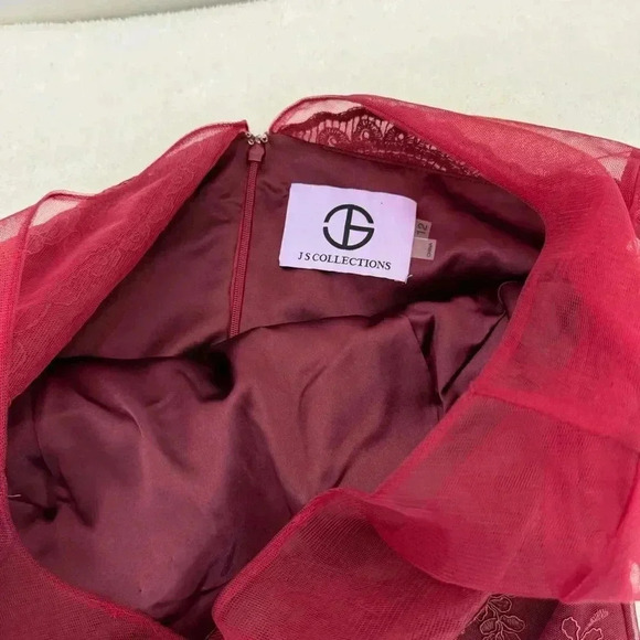 JS Collections Embroidered Blouson Midi Dress In Sangria Size 12 - Picture 9 of 13